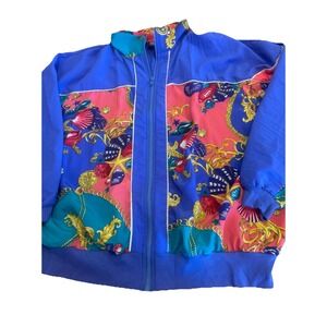 Vintage SILVER THREADS Track Bomber Jacket 80s 90s Bright Beach Baroque XXL